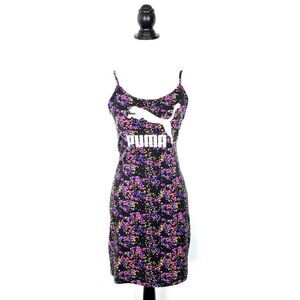 PUMA Classics AOP Sleeveless Dress Black Pink Purple Splatter Print Size Medium